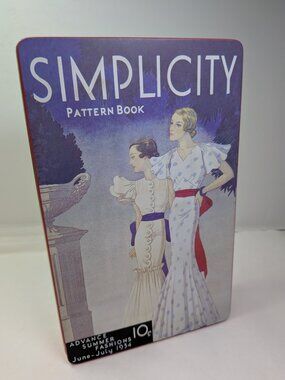 Vintage Simplicity Pattern Book Tin June July 1934 Fashion Storage Box Art Deco
